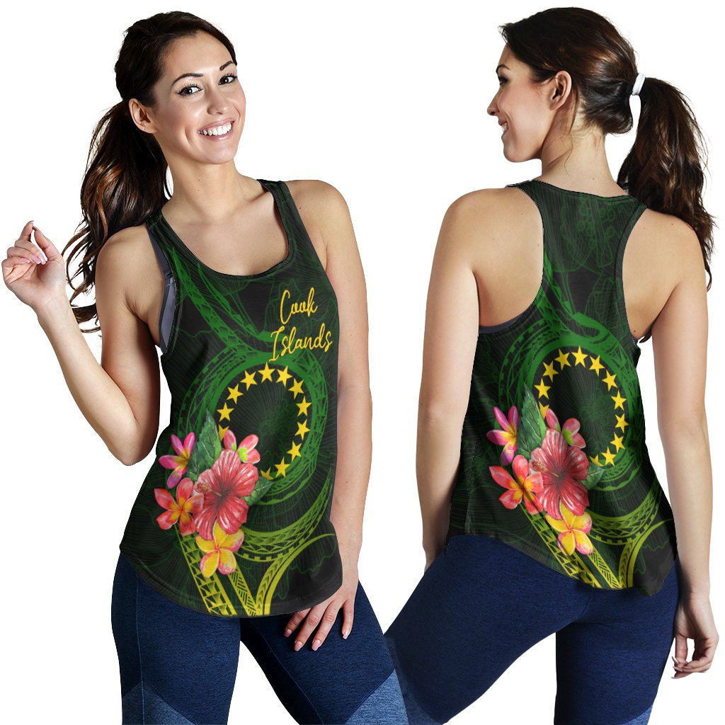 Cook Islands Polynesian Women's Racerback Tank - Floral With Seal Flag Color Green - Polynesian Pride