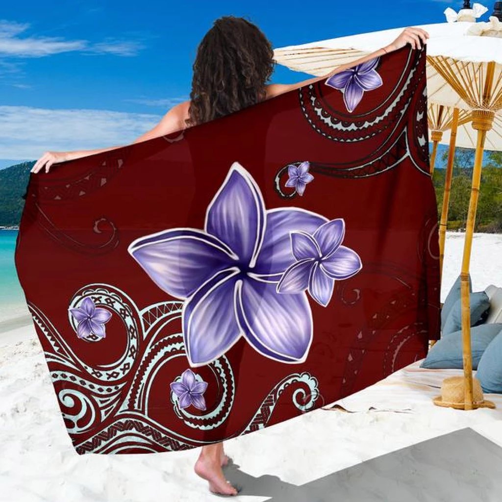 Plumeria Violet Polynesia Red Sarong Sarong 44*66 Inch Red - Polynesian Pride