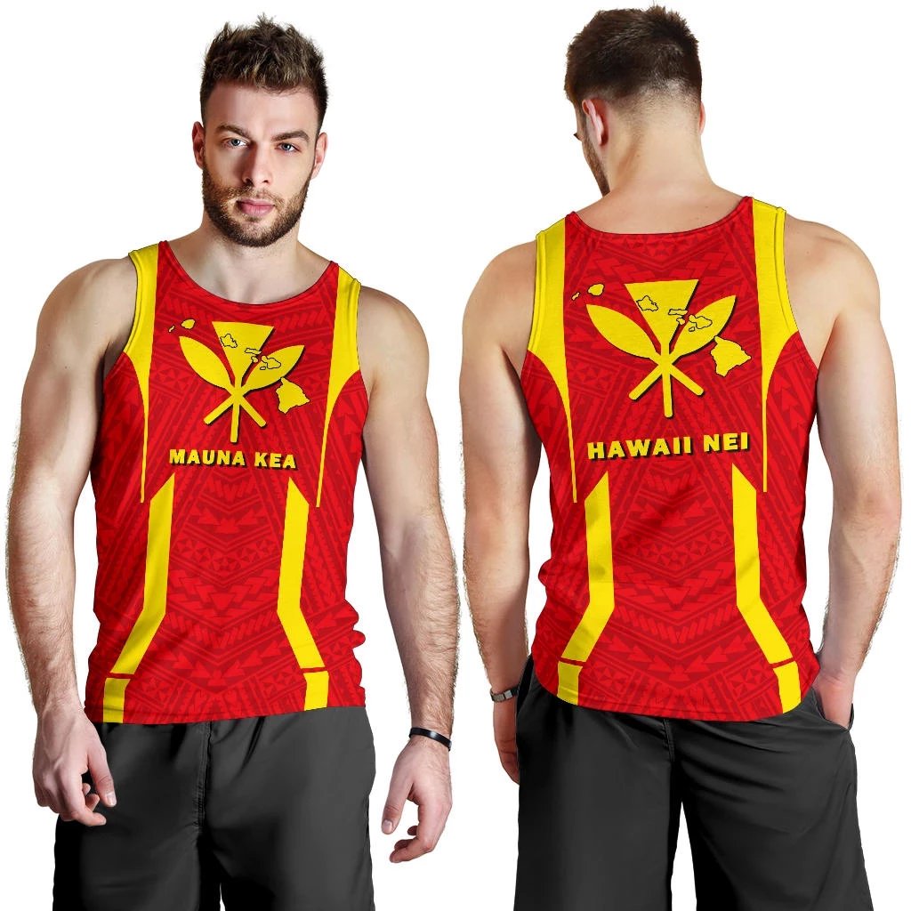 Hawaii Kanaka Polynesian Mauna Kea Men's Tank Top Yellow - Polynesian Pride