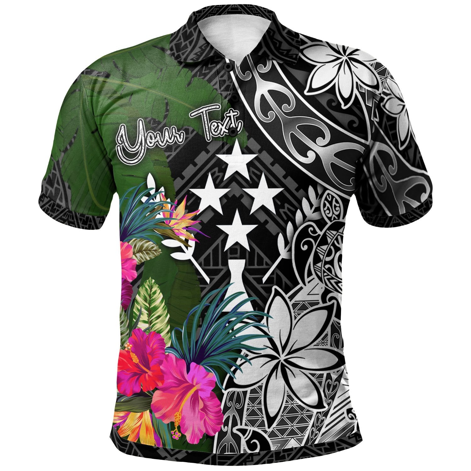 Kosrae Custom Polo Shirt Turtle Plumeria Banana Leaf Unisex Black - Polynesian Pride