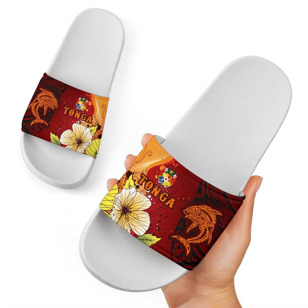 Tonga Slide Sandals - Tribal Tuna Fish White - Polynesian Pride