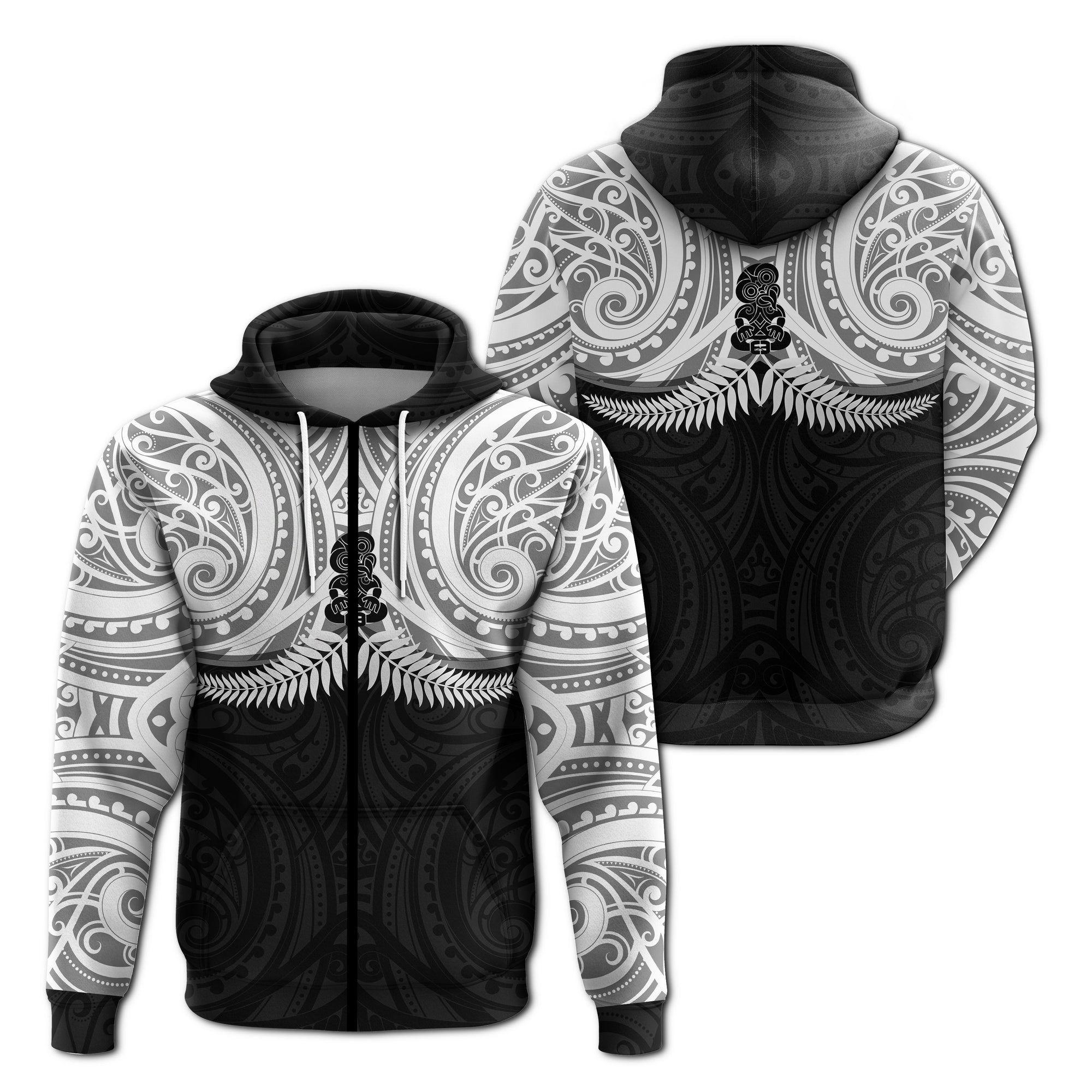 New Zealand Zip up Hoodie Maori Silver Fern LT20 Unisex Blue - Polynesian Pride