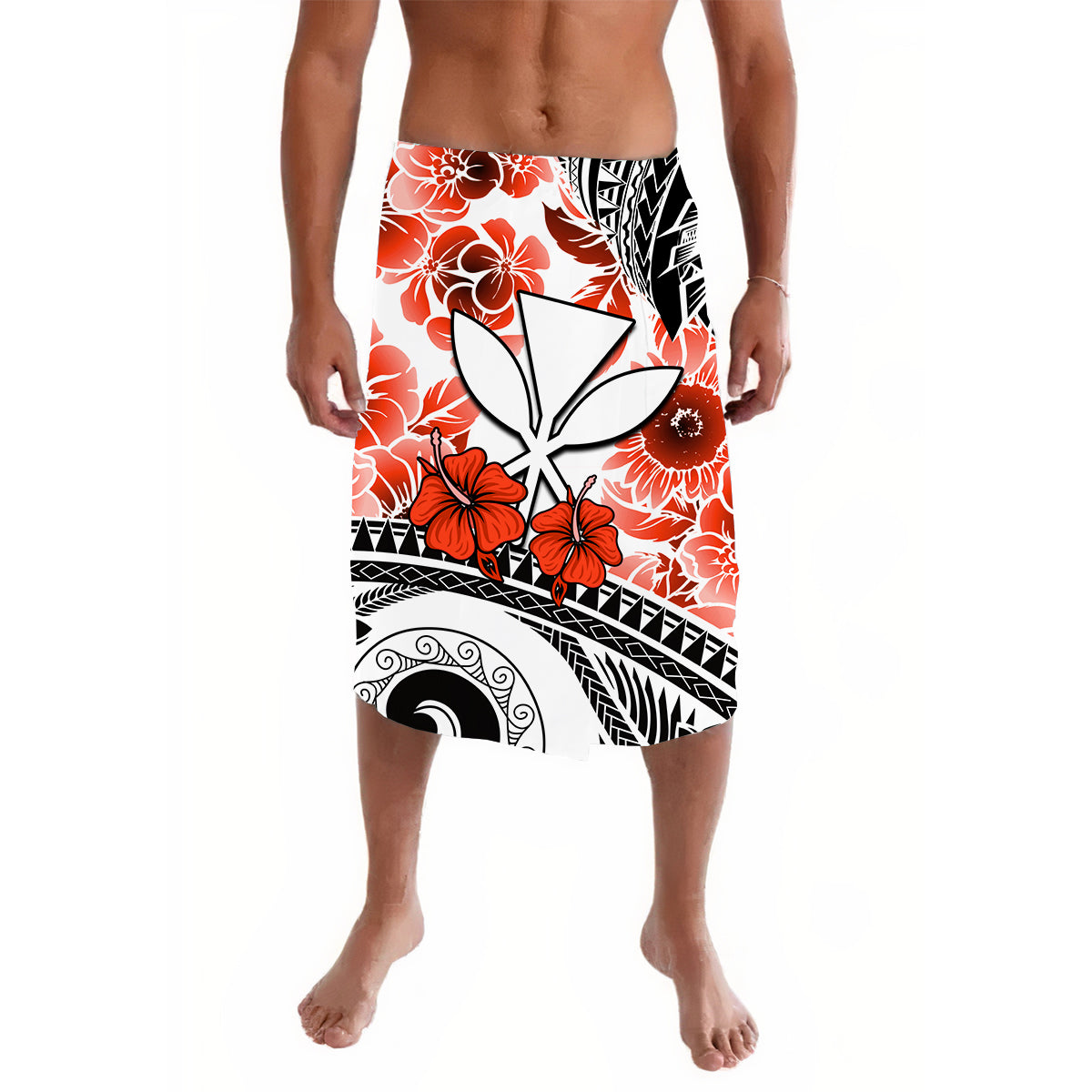 Hawaii Lavalava Polynesiann and Red Hibiscus LT13 Red - Polynesian Pride