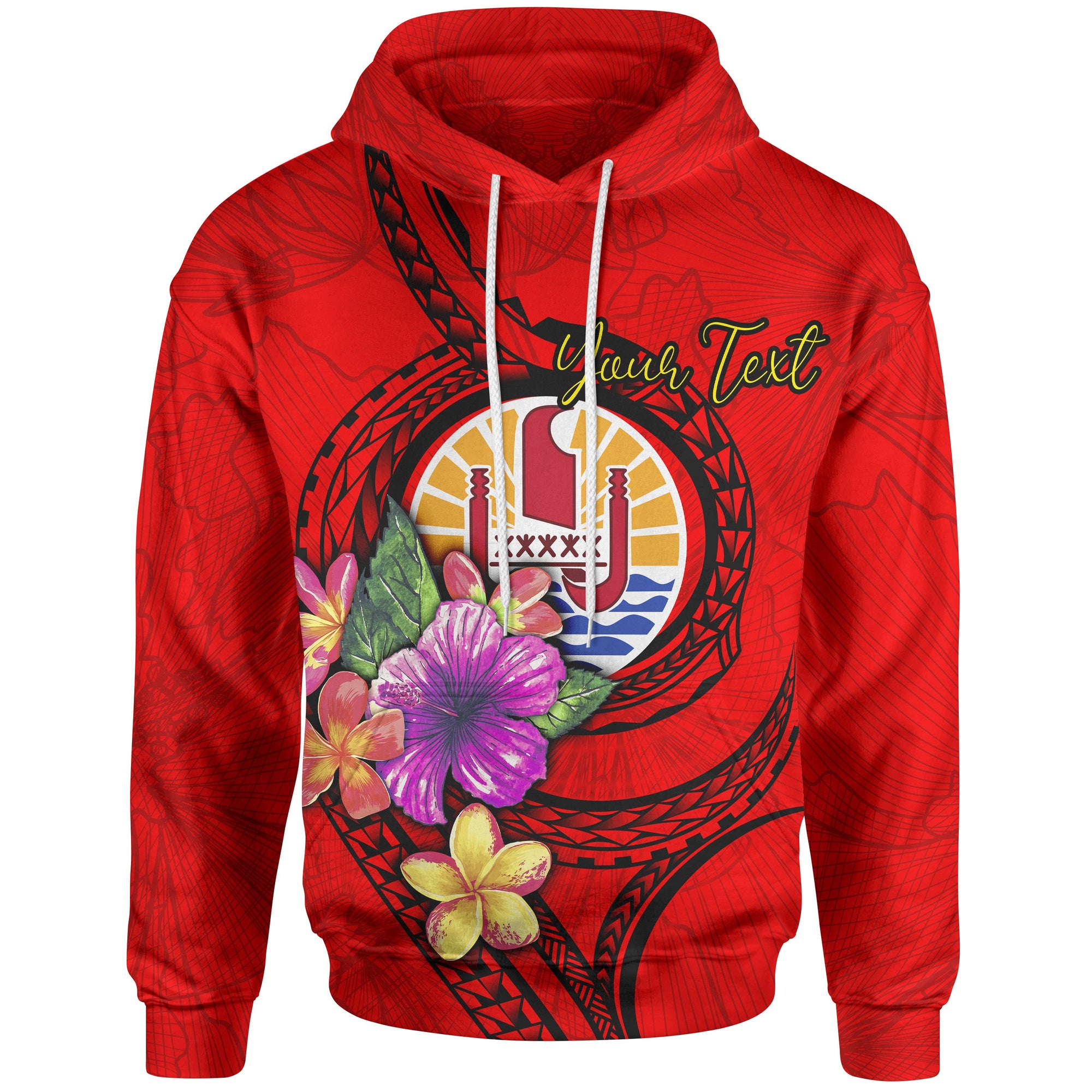 Tahiti Polynesian Custom Hoodie Floral With Seal Red Unisex Red - Polynesian Pride