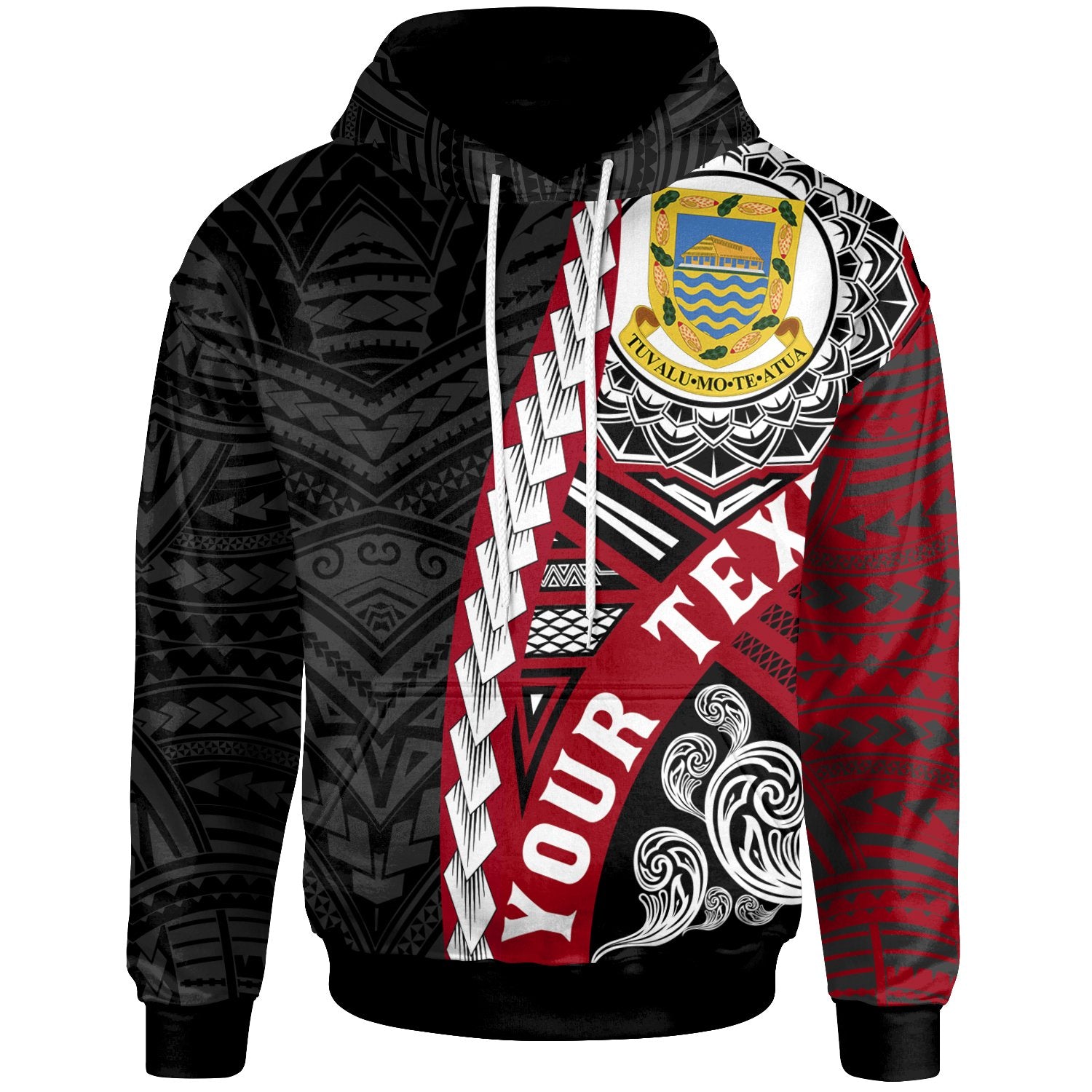 Tuvalu Polynesian Custom Hoodie Wave Tattoo Unisex Black - Polynesian Pride