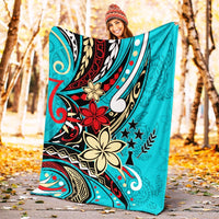 Kosrae State Premium Blanket - Tribal Flower With Special Turtles Blue Color - Polynesian Pride