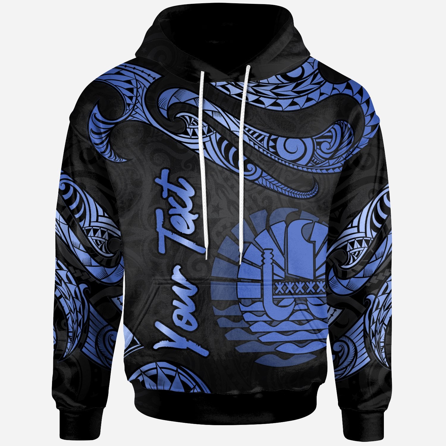 Tahiti Polynesian Custom Hoodie Polynesian Tattoo Blue Version Unisex Blue - Polynesian Pride