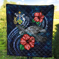 Solomon Islands Polynesian Premium Quilt - Blue Turtle Hibiscus - Polynesian Pride