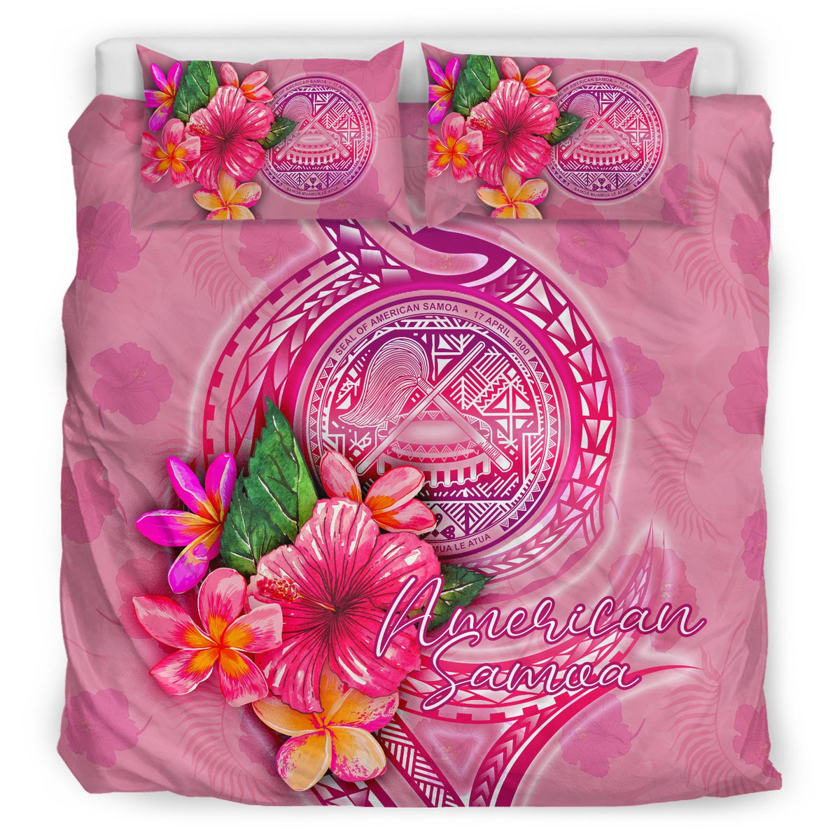 American Samoa Polynesian Bedding Set - Floral With Seal Pink - Polynesian Pride