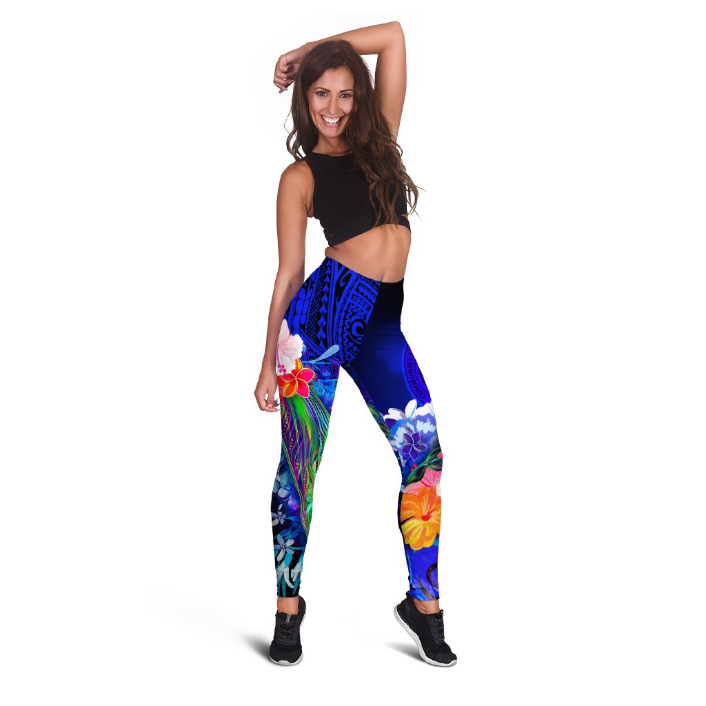 CNMI Custom Personalised Legging - Humpback Whale with Tropical Flowers (Blue) - Polynesian Pride