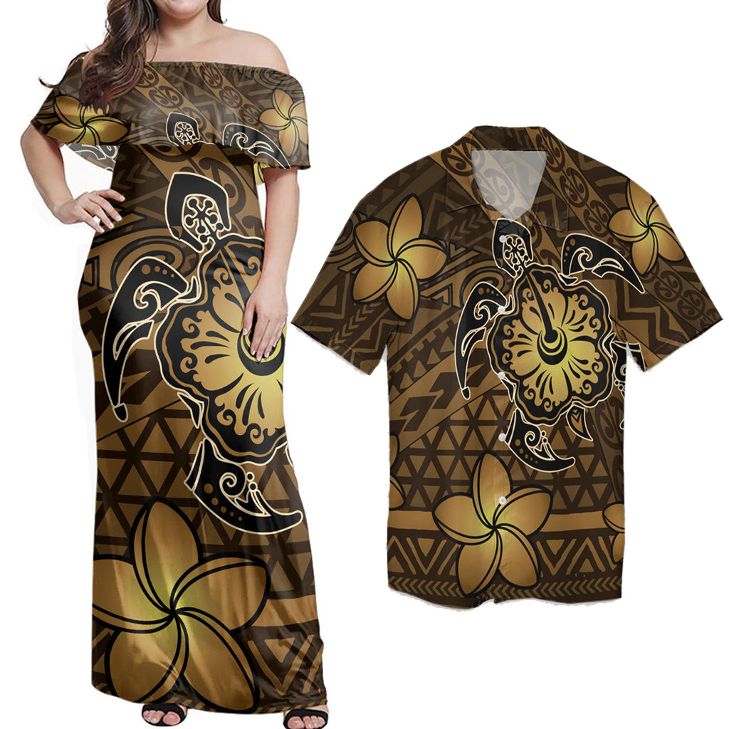 Polynesian Couple Outfits Matching Dress and Hawaiian Shirt Hawaii Mix Polynesian Turtle Plumeria Nick Style Brown RLT14 - Polynesian Pride