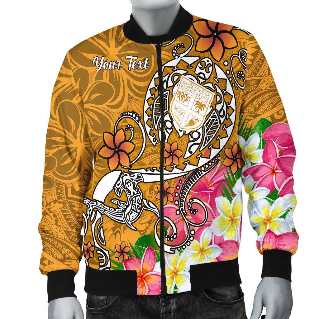 Fiji Custom Personalised Men's Bomber Jacket - Turtle Plumeria (Gold) Gold - Polynesian Pride