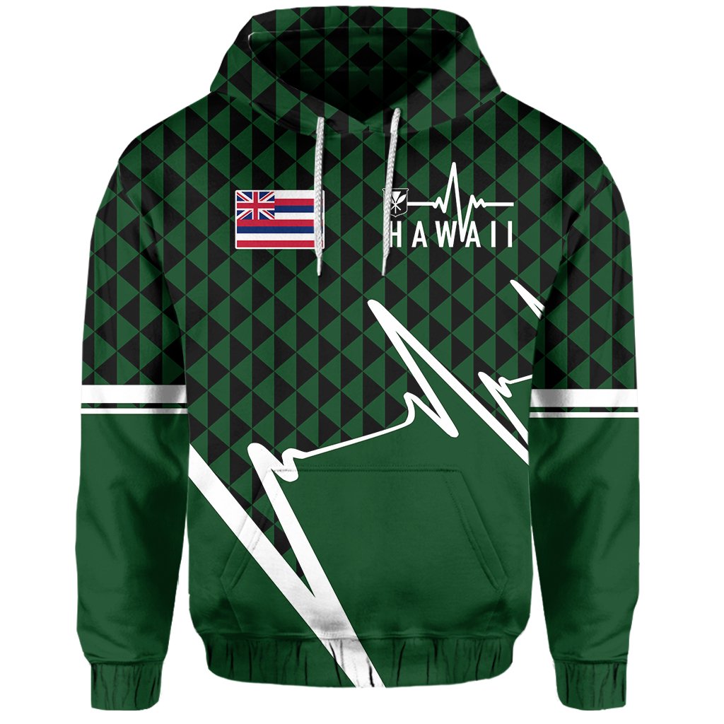 Kakau Hawaii In My Heartbeat Flag of Hawaii Zip Hoodie Green - Polynesian Pride
