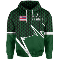Kakau Hawaii In My Heartbeat Flag of Hawaii Zip Hoodie Green - Polynesian Pride