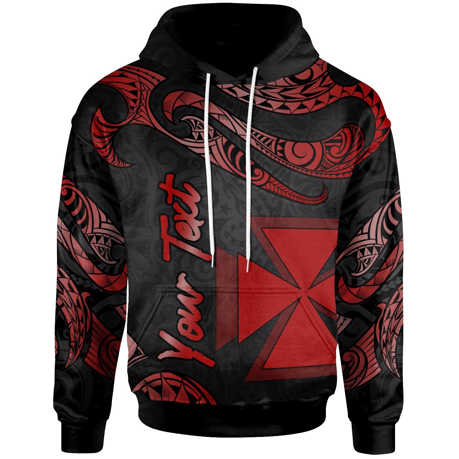 Wallis and Futuna Polynesian Custom Hoodie Polynesian Tattoo Red Version Unisex Red - Polynesian Pride