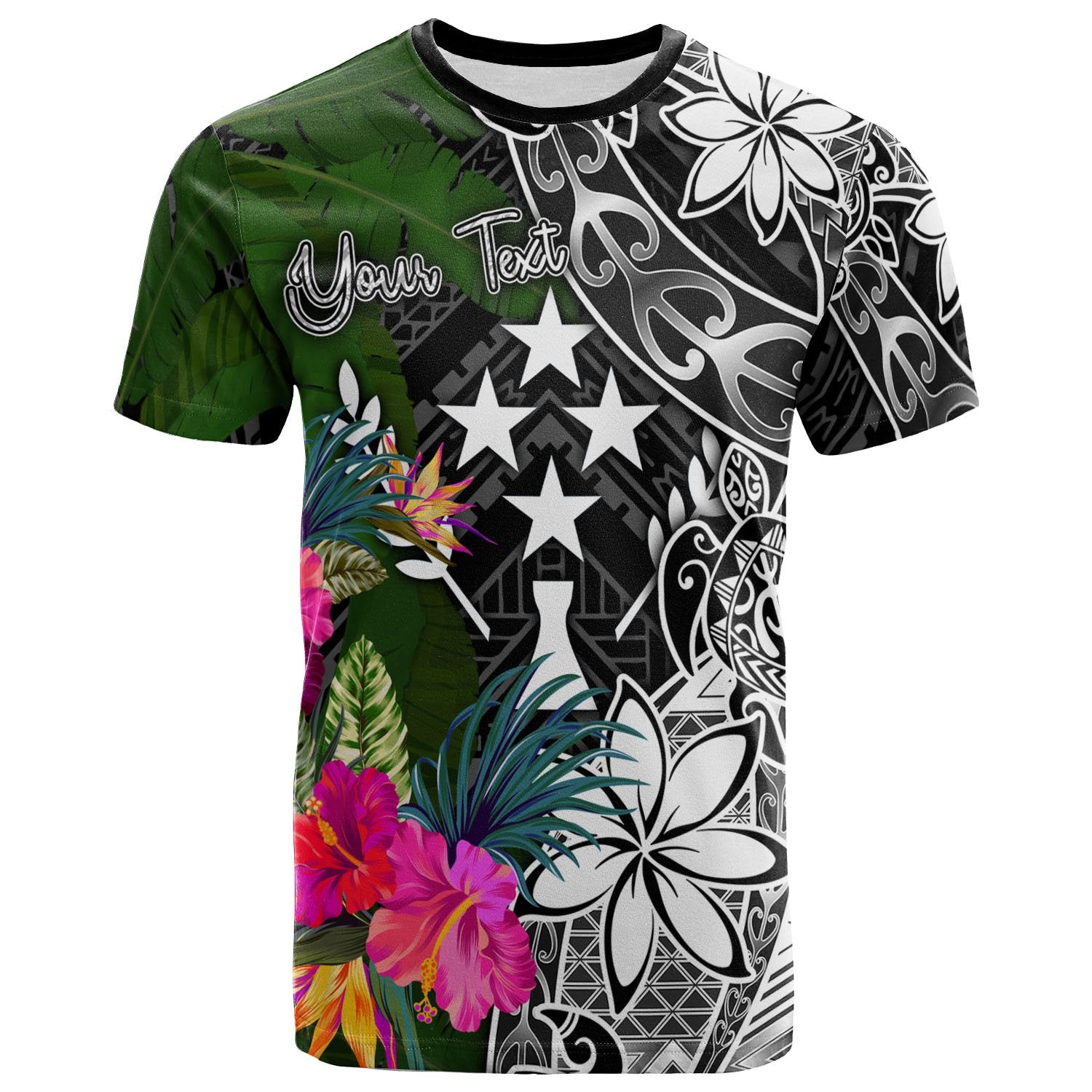 Kosrae Custom T Shirt Turtle Plumeria Banana Leaf Unisex Black - Polynesian Pride