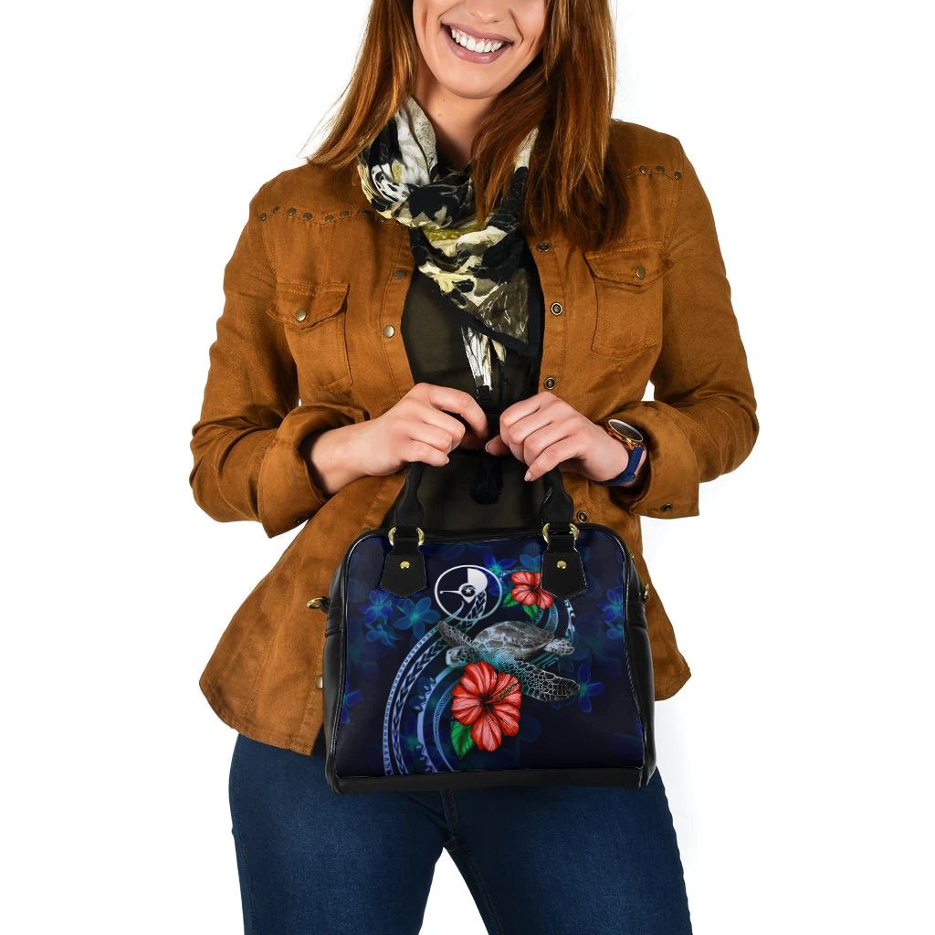 Yap Polynesian Shoulder Hand Bag - Blue Turtle Hibiscus - Polynesian Pride