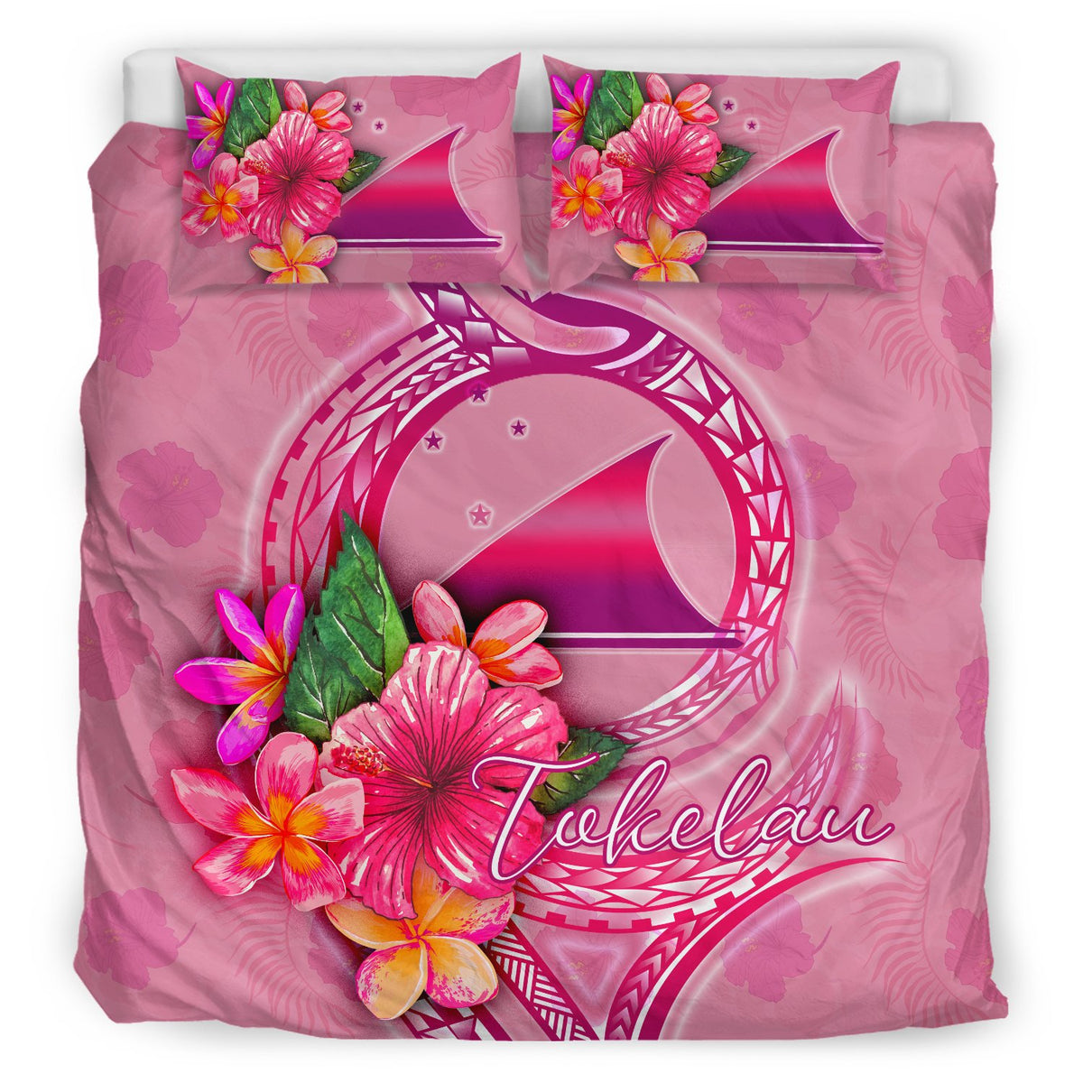 Tokelau Polynesian Bedding Set - Floral With Seal Pink - Polynesian Pride