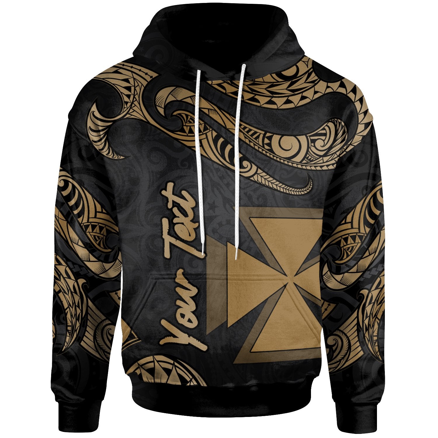 Wallis and Futuna Polynesian Custom Hoodie Polynesian Tattoo Gold Version Unisex Gold - Polynesian Pride