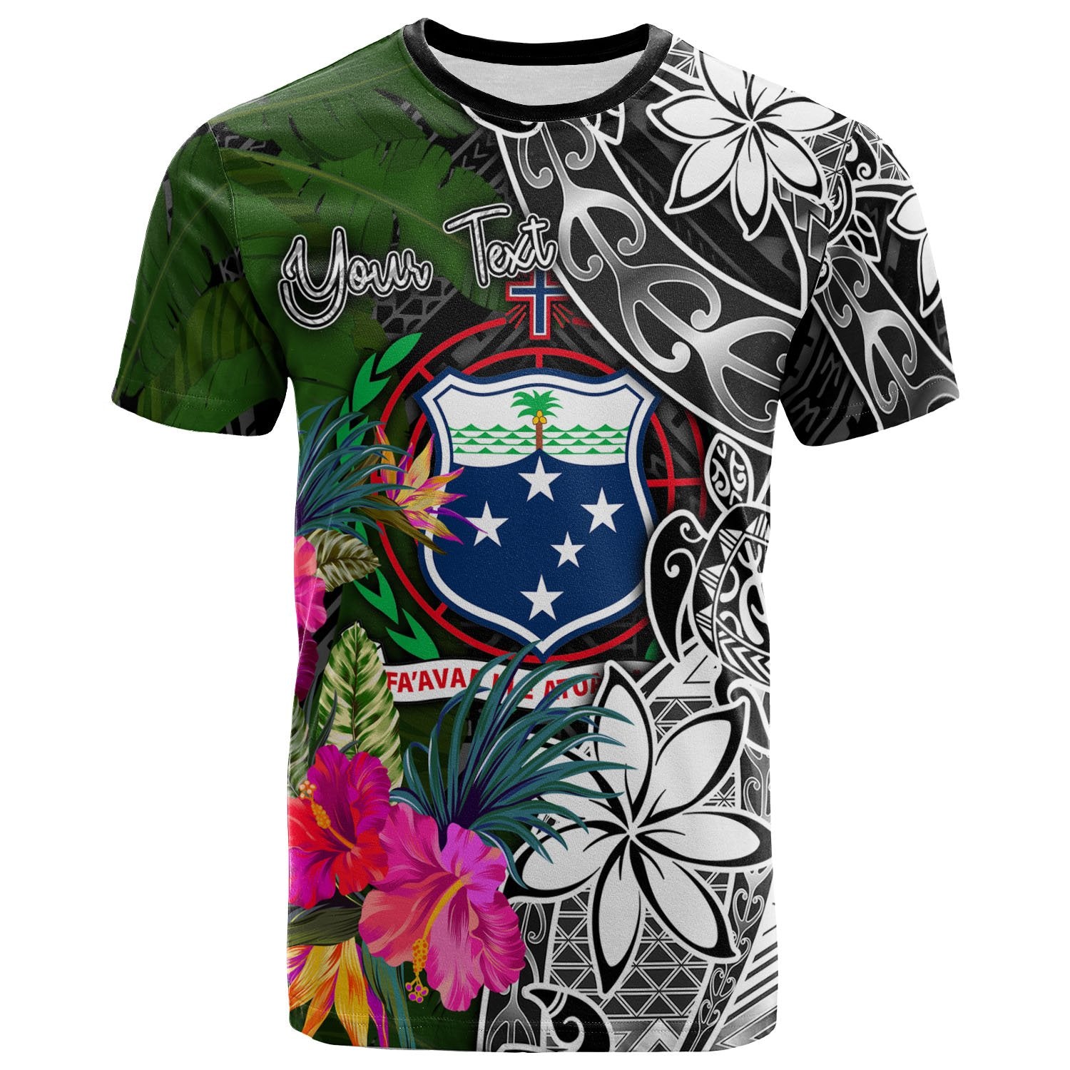 Samoa Custom T Shirt Turtle Plumeria Banana Leaf Unisex Black - Polynesian Pride