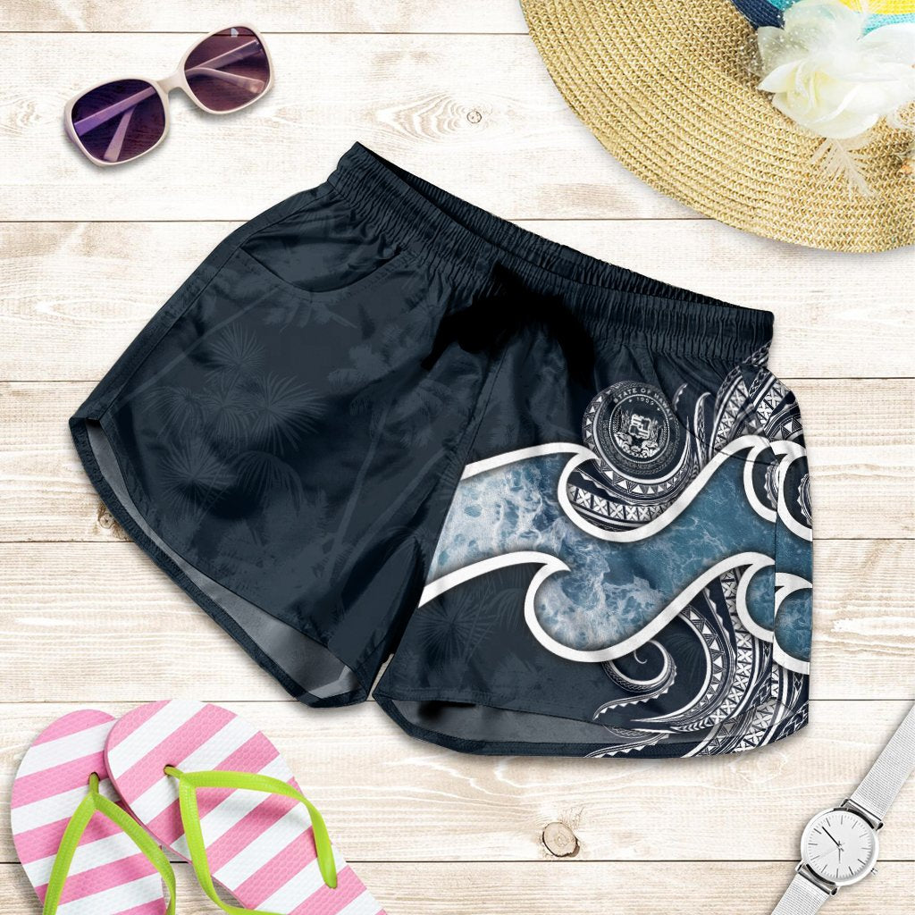 Polynesian Hawaii Women's Shorts - Ocean Style (Coat of Arms) Women Black - Polynesian Pride