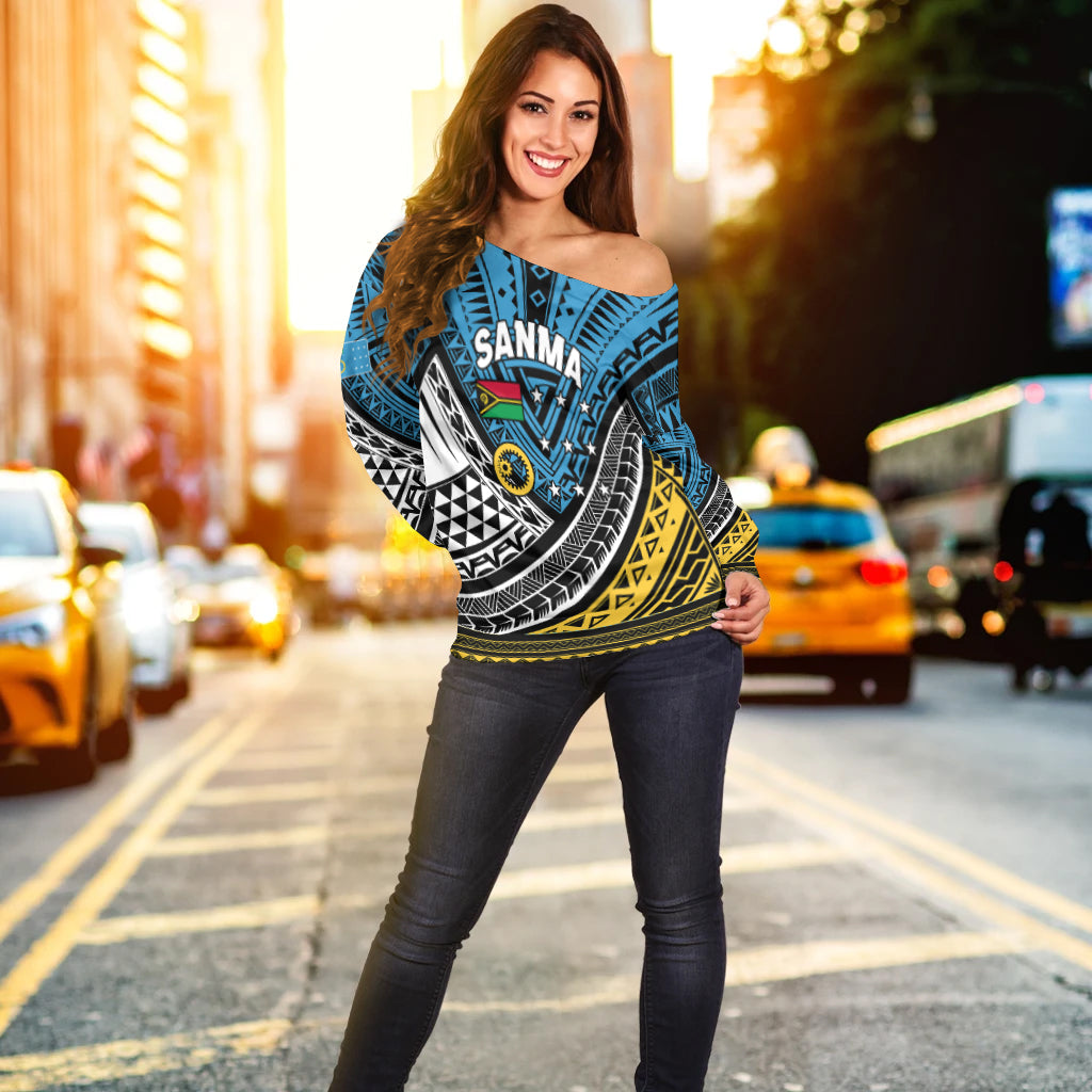 (Custom Personalised) Vanuatu Sanma Province Tribal Pattern Women Off Shoulder Sweater - LT12 - Polynesian Pride