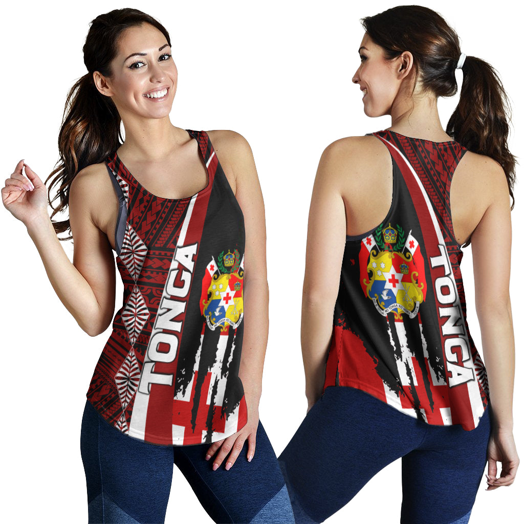 Tonga Women Racerback Tank - Coat Of Arms Tapa Tonga Patterns - Polynesian Pride