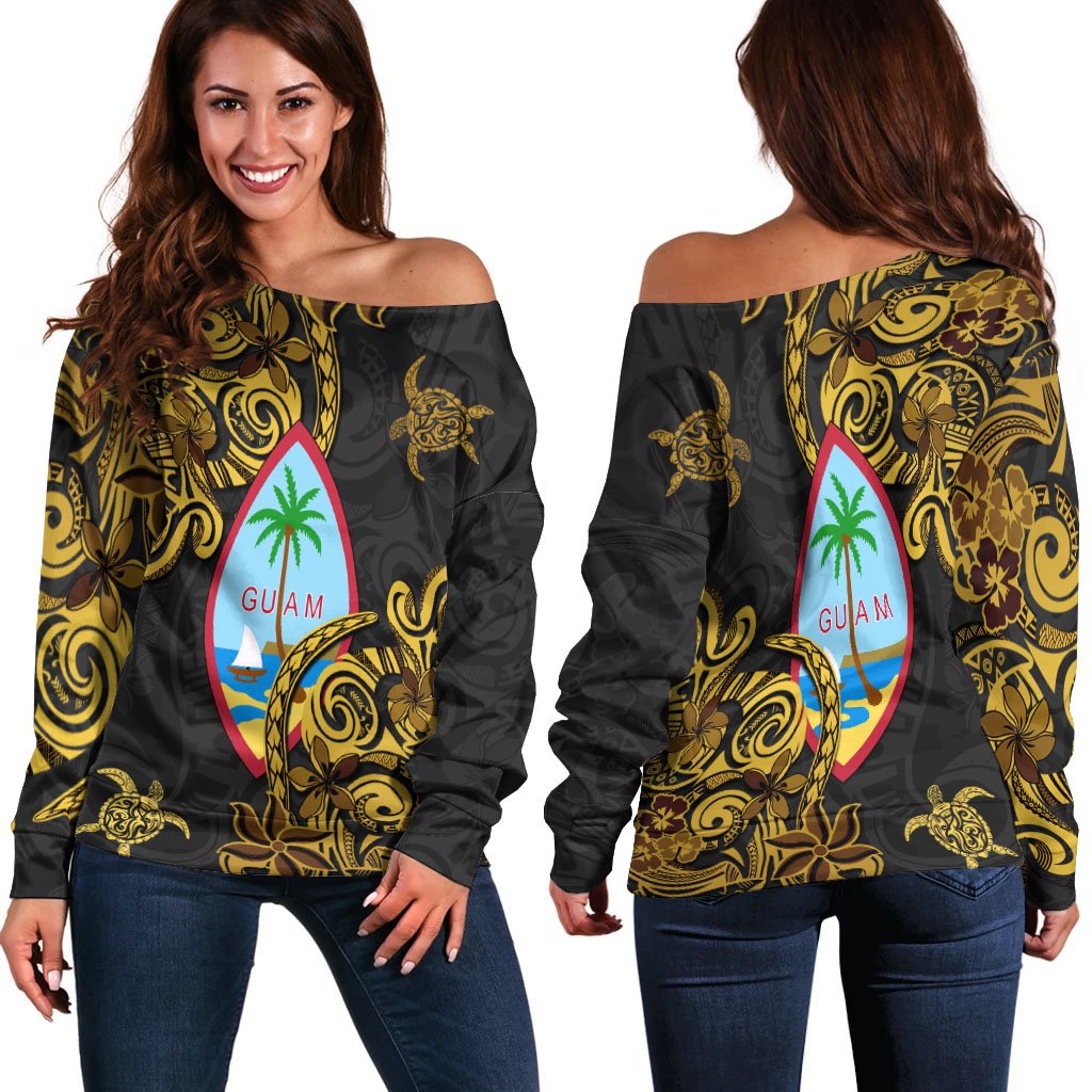 Guam Women's Off Shoulder Sweaters - Abstract Style Black - Polynesian Pride