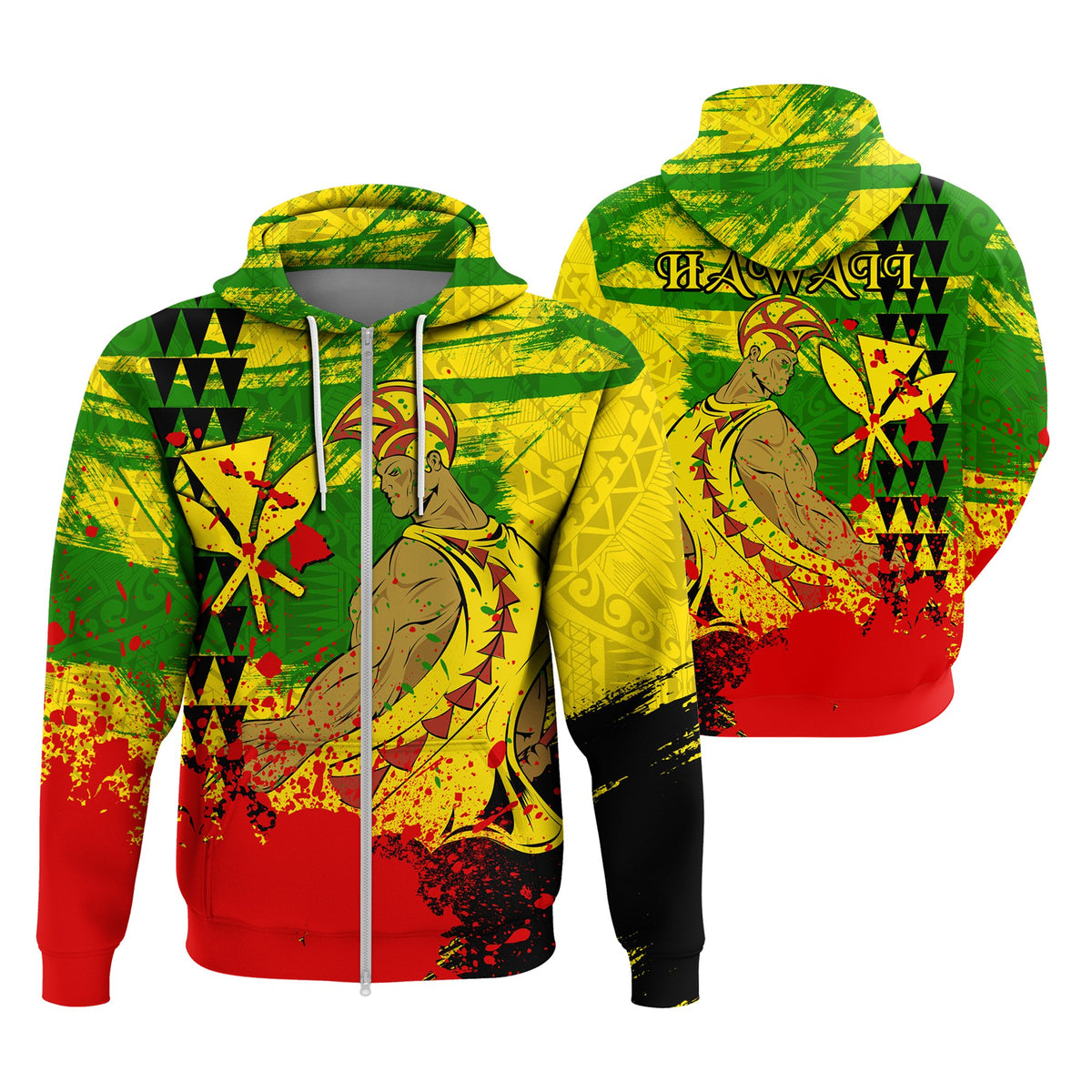 Hawaii Reggae Kanaka Maoli Warrior Spearhead Zip Hoodie Unisex Red - Polynesian Pride