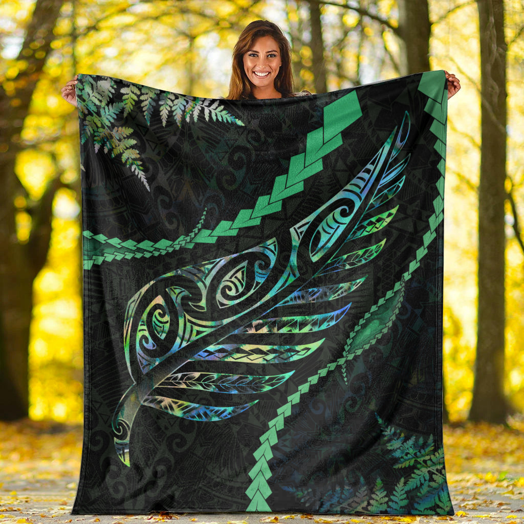 New Zealand Paua Shell Silver Fern Premium Blanket - Polynesian Pride