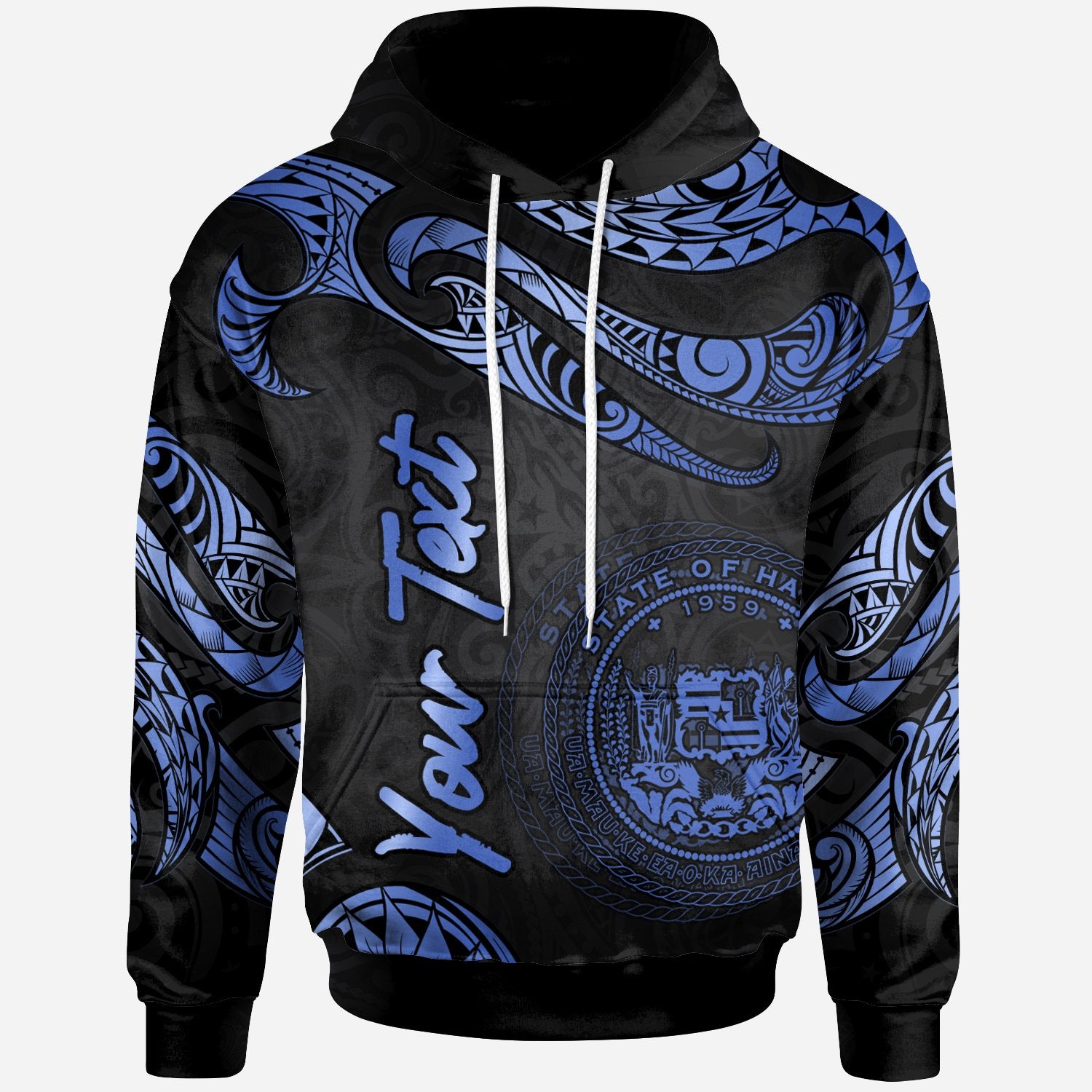 Hawaii Polynesian Custom Hoodie Polynesian Tattoo Blue Version Unisex Blue - Polynesian Pride