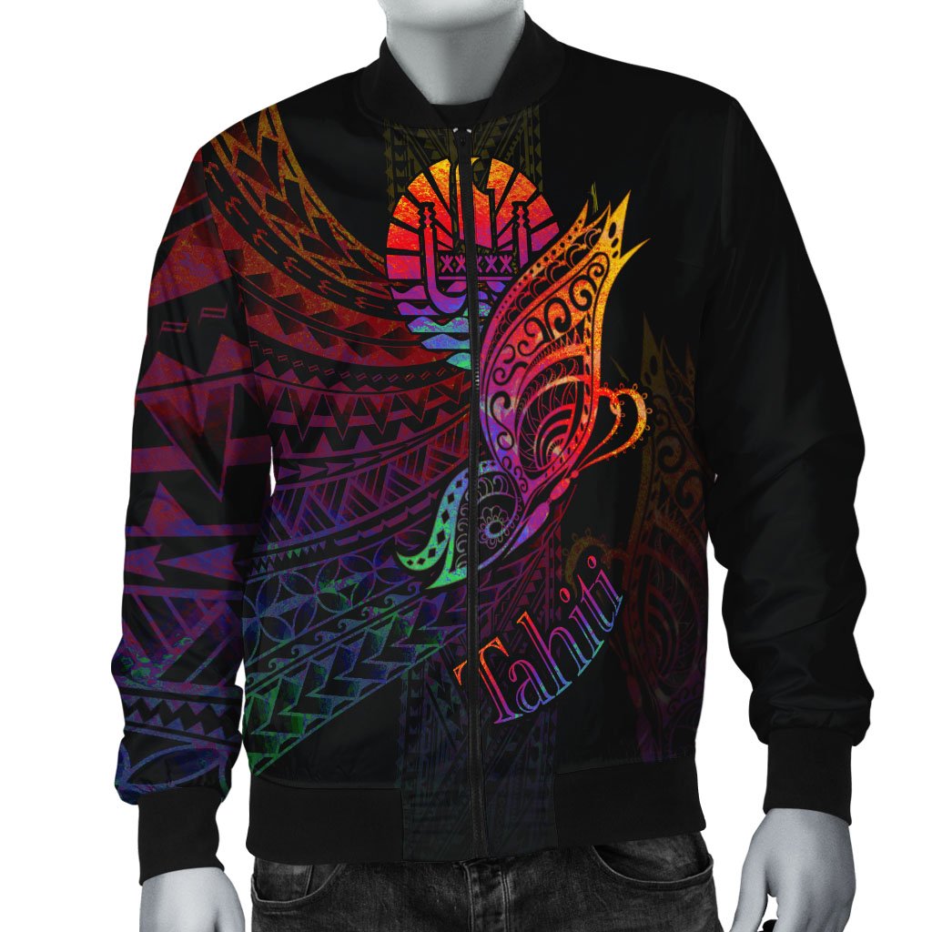 Tahiti Men's Bomber Jacket - Butterfly Polynesian Style - Polynesian Pride