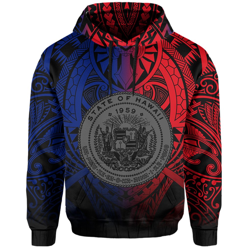 Hawaii Maka Polynesian Coat of Arms Hoodie Heaven Style Red Blue - Polynesian Pride