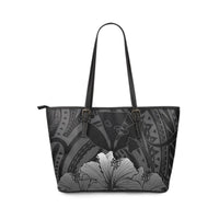 Personalised - Hawaii Royal Hibiscus Polynesian Tribal Large Leather Tote Bag Gray AH Gray - Polynesian Pride