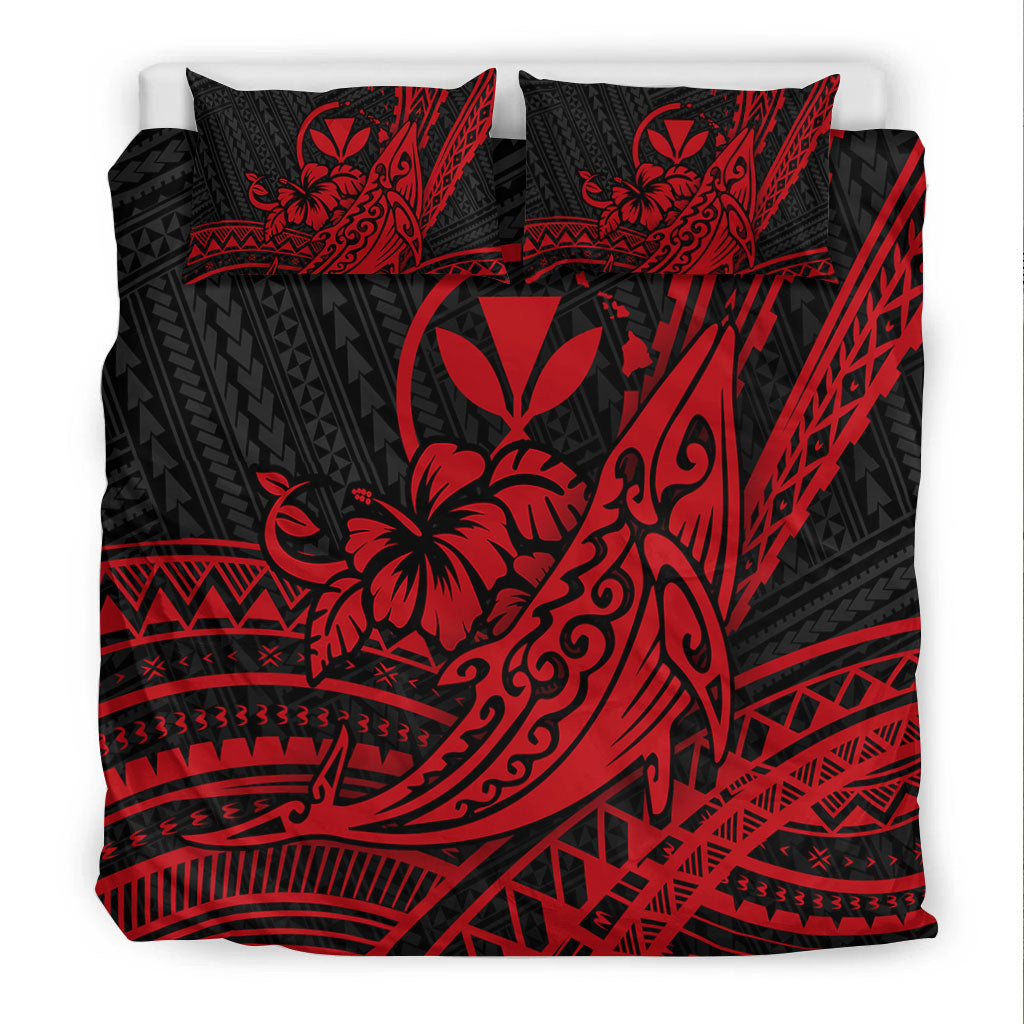 Hawaii Humpback Whale With Hibiscus Tribal Red Bedding Set - LT12 - Polynesian Pride