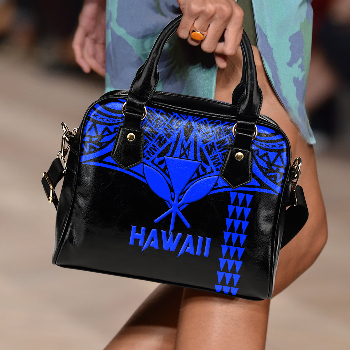 (Custom Personalised) Hawaii Polynesian Blue Tribal Shoulder Handbag - LT12 One Size Blue - Polynesian Pride