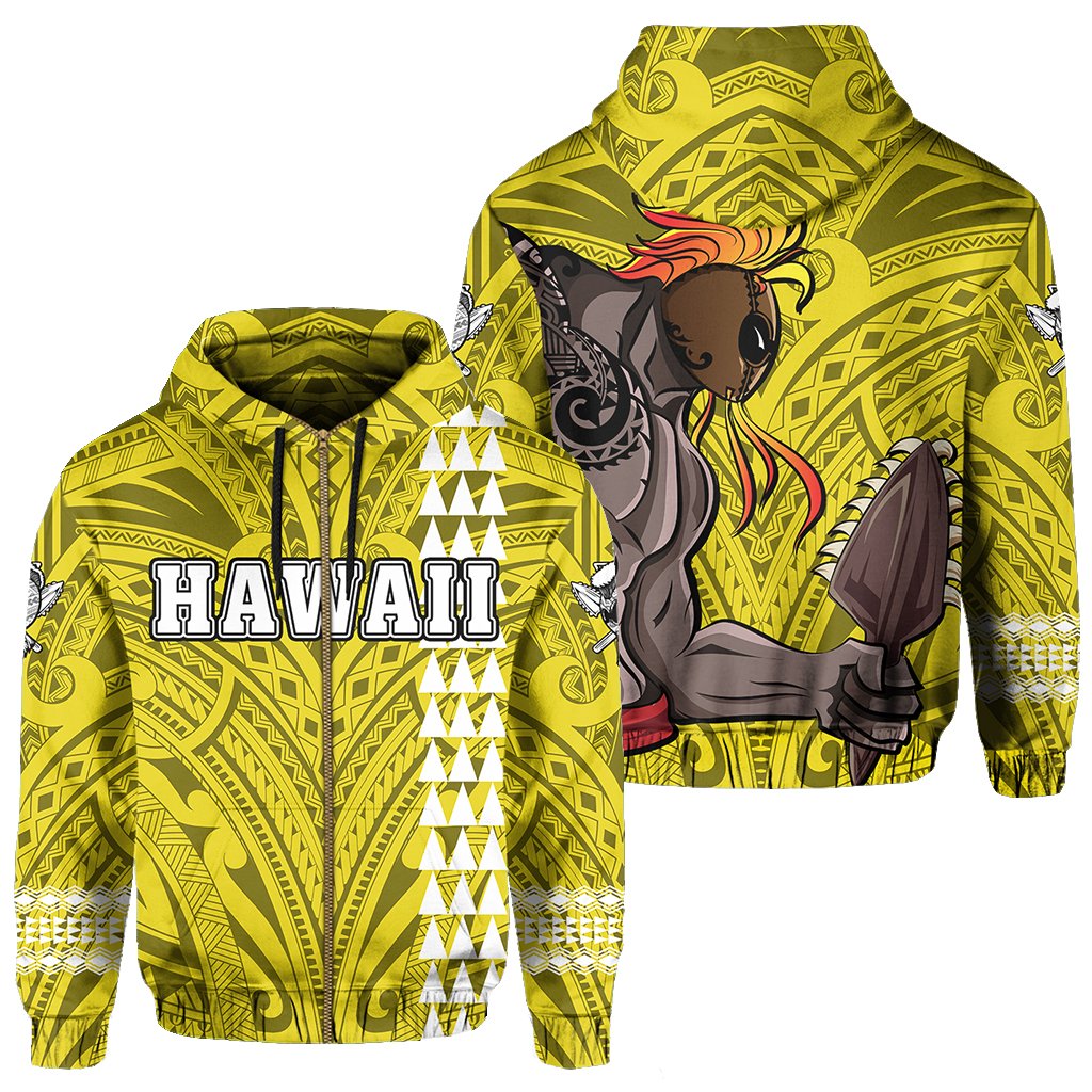 Polynesian Islands Warrior Kakau Hawaii Zip Hoodie Yellow Unisex Yellow - Polynesian Pride