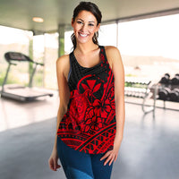 Hawaii Turtle With Hibiscus Tribal Red Women Tank Top - LT12 - Polynesian Pride