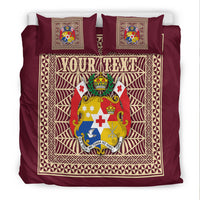 (Custom Personalised) Tonga Pattern Bedding Set Coat of Arms - Maroon and Beige LT4 - Polynesian Pride