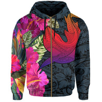 Hawaii Polynesian Hibiscus Shark Zip Hoodie Rock Style - Polynesian Pride