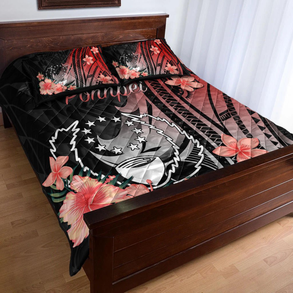 Pohnpei Quilt Bed Set - Red Polynesian Hibiscus Pattern Style Red - Polynesian Pride