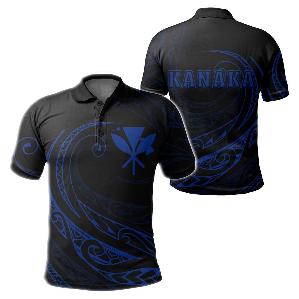 Kanaka Polo Shirt Frida Style Blue Unisex Black - Polynesian Pride