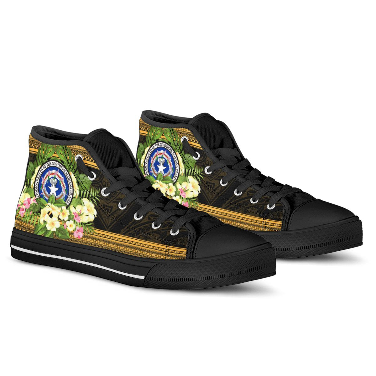 Northern Mariana Islands High Top Shoes - Polynesian Gold Patterns Collection - Polynesian Pride