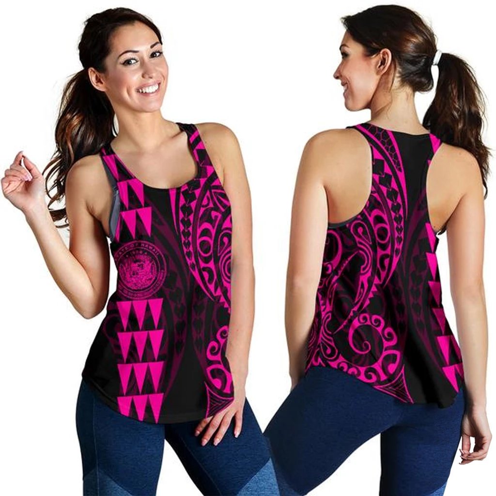 Hawaii Coat of Arm Women's Racerback Tank Pink Pink - Polynesian Pride