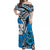 Wallis et Futuna Off Shoulder Long Dress Polynesian Pattern and Hibiscus Flowers Version Blue LT13 Long Dress Blue - Polynesian Pride