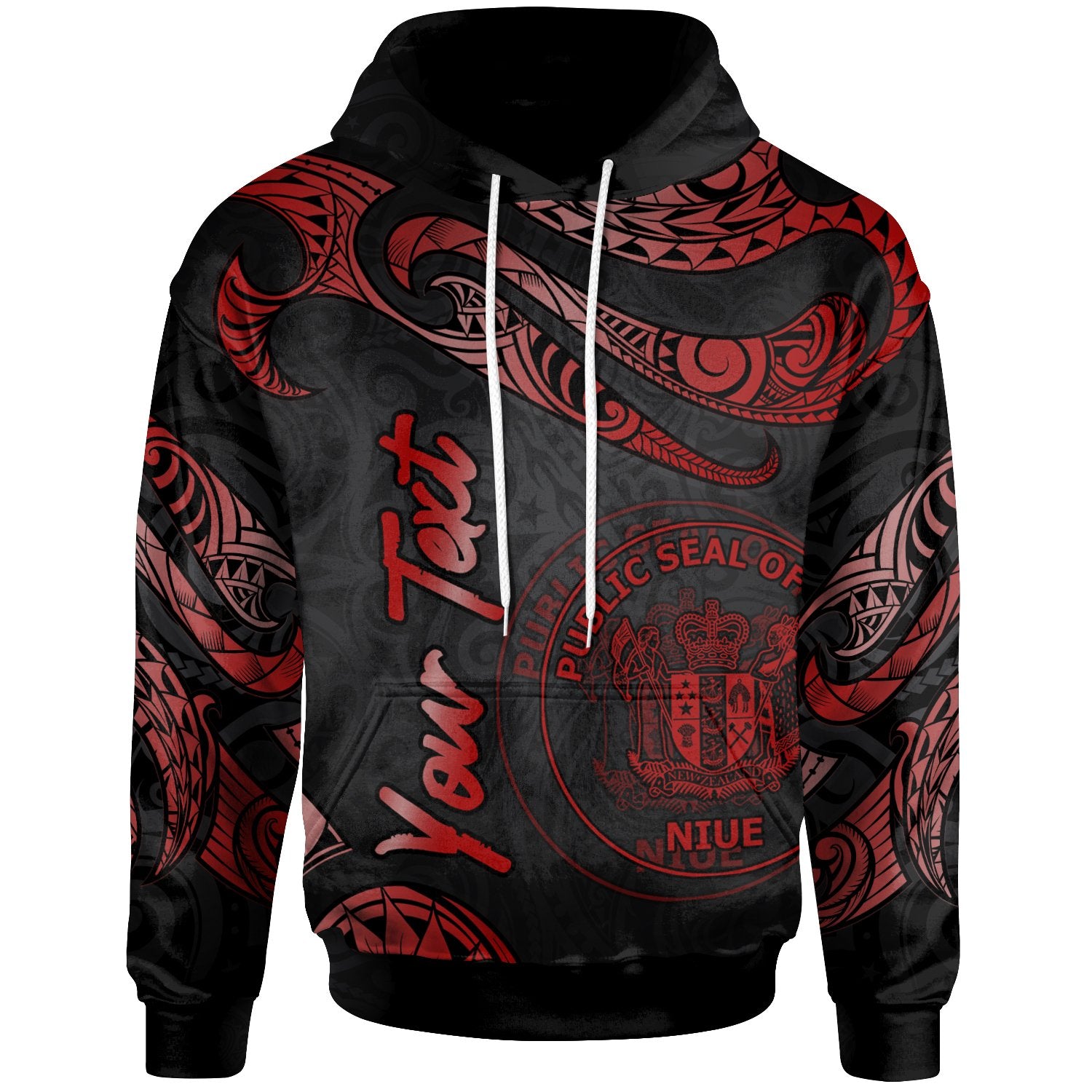 Niue Polynesian Custom Hoodie Polynesian Tattoo Red Version Unisex Red - Polynesian Pride