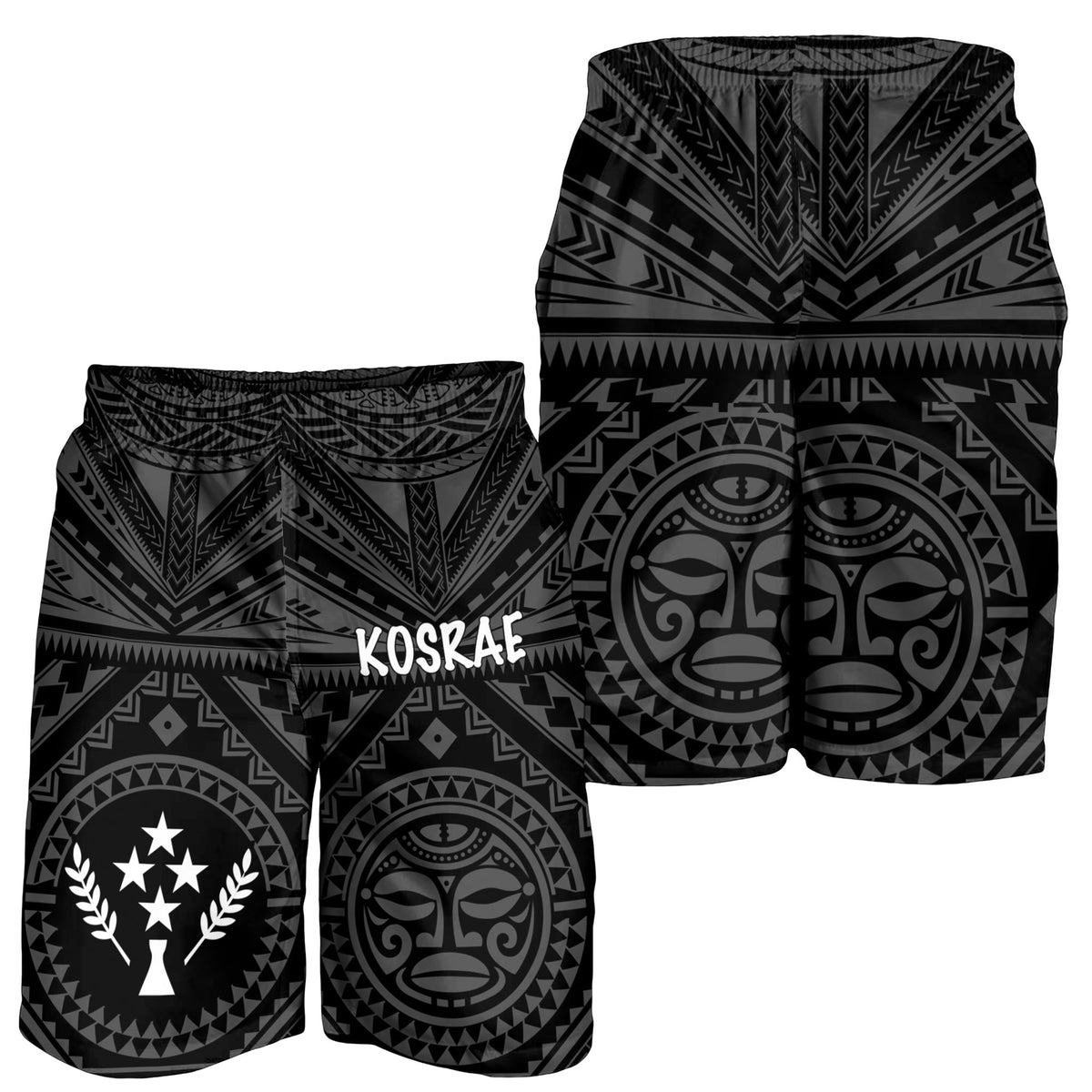 Kosrae Men's Short - Kosrae Flag In Polynesian Tattoo Style (Black) - Polynesian Pride