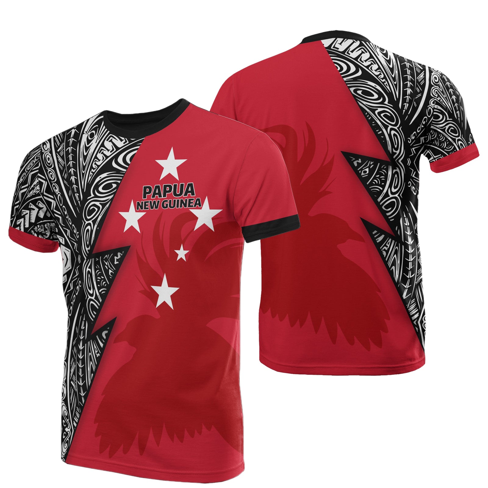 Papua New Guinea All Over T Shirt Papua New Guinea Flag Polynesian Tattoo Unisex Red - Polynesian Pride