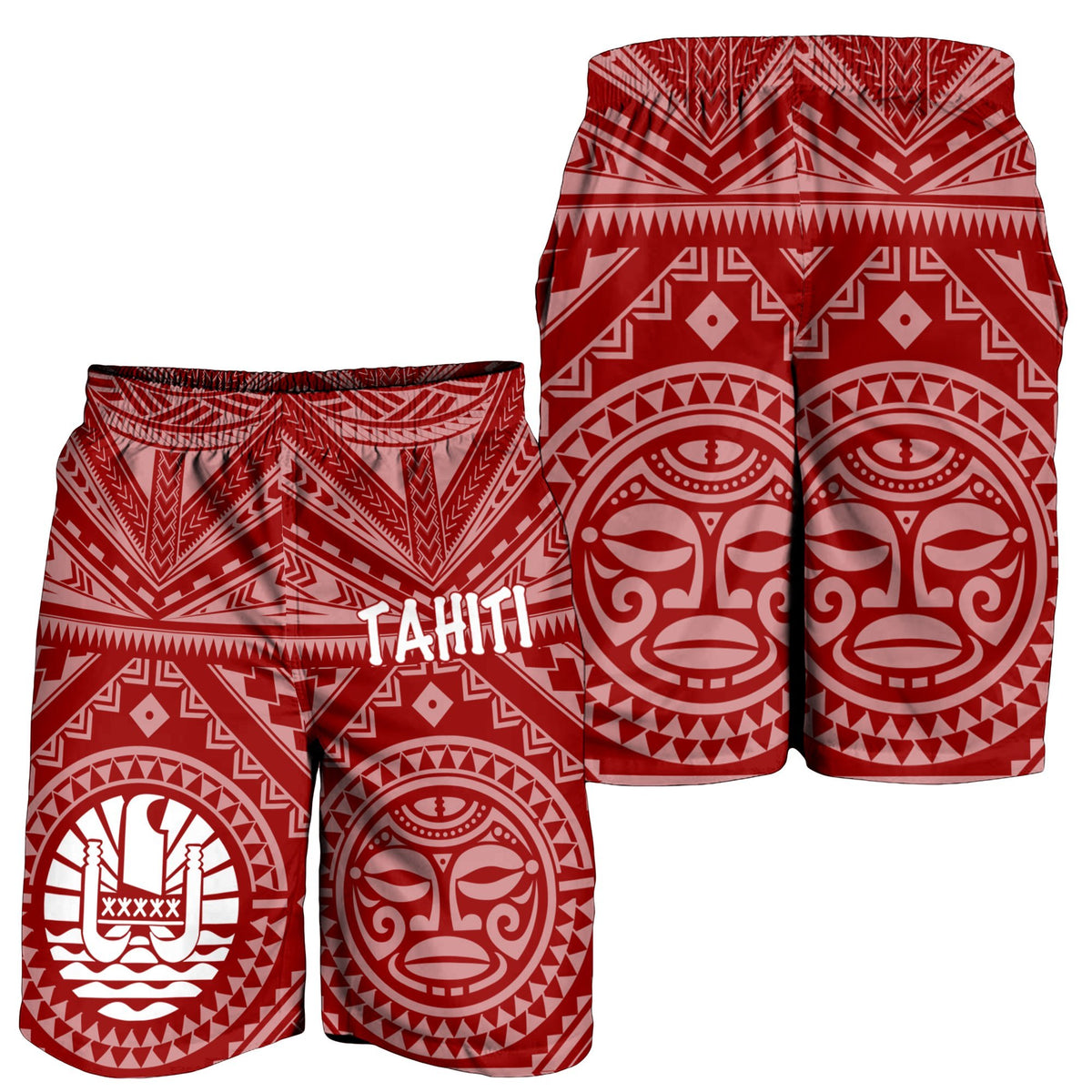 Tahiti Men's Short - Tahiti Seal In Polynesian Tattoo Style (Red) - Polynesian Pride