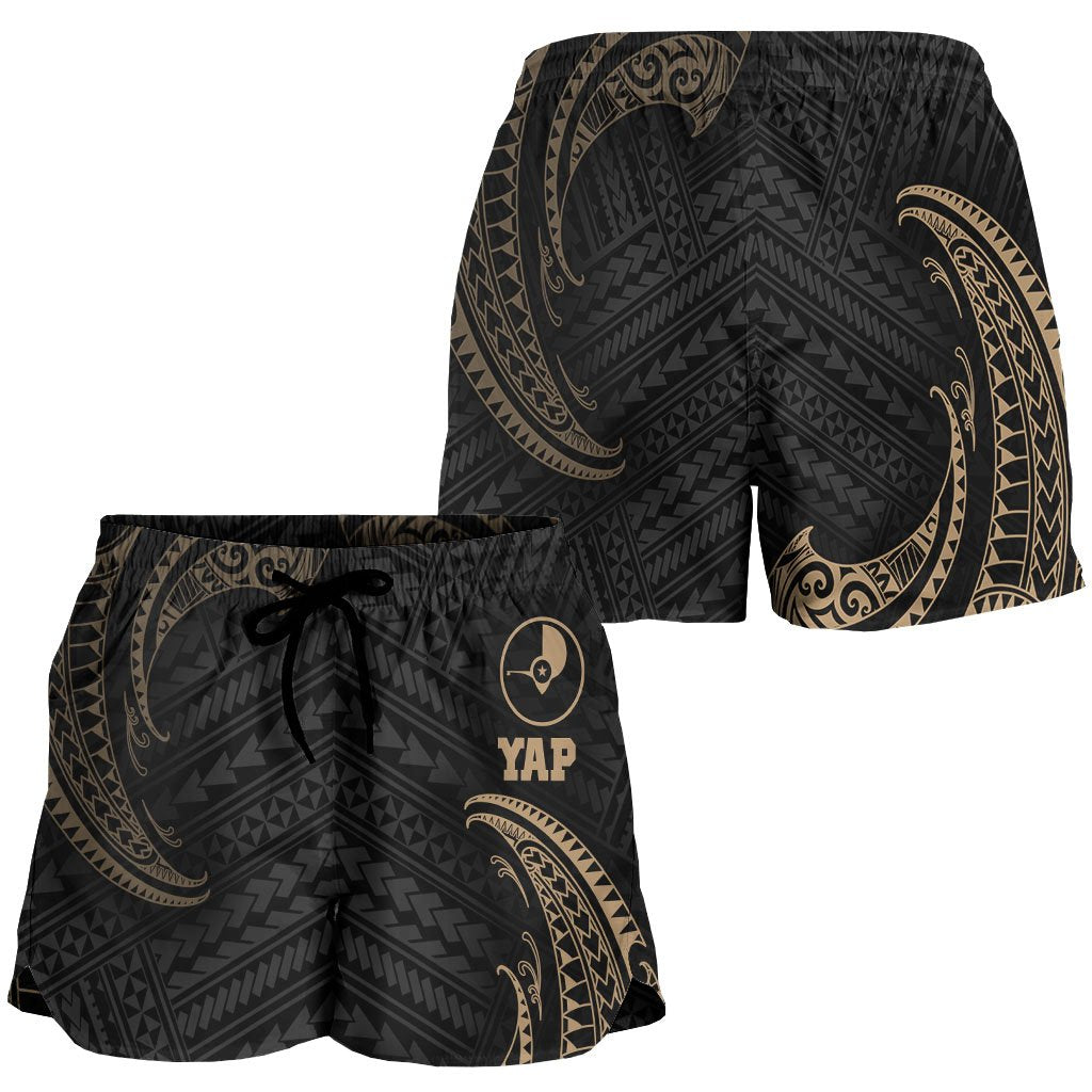 Yap Polynesian Women's Shorts - Gold Tribal Wave - Polynesian Pride